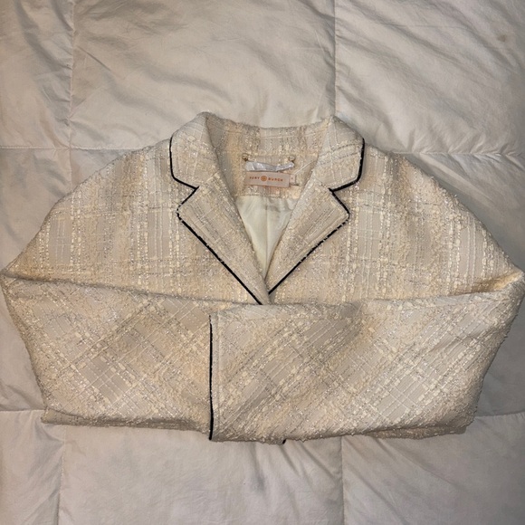 Tory Burch Ivory Plaid Tweed Oversized Blazer Size 10 - Picture 5 of 6